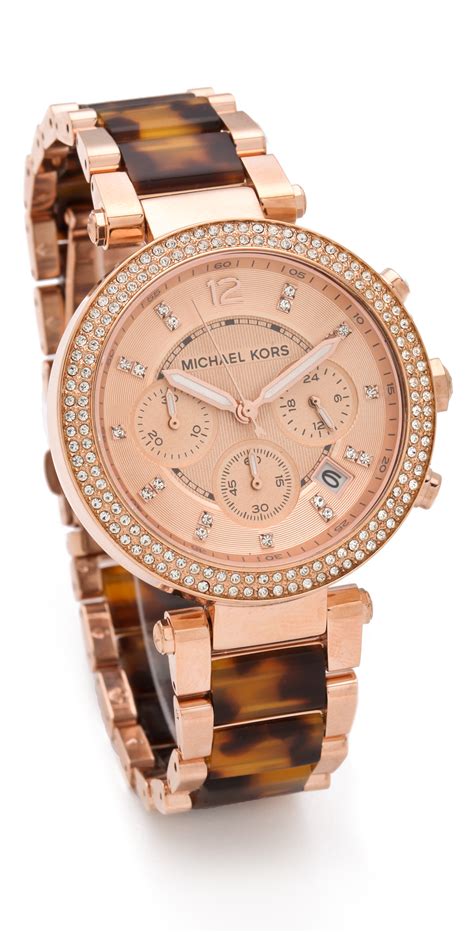 michael kors parker tortoise rose gold dial women& 39|Women's Michael Kors Tortoise Acetate Parker Chronograph .